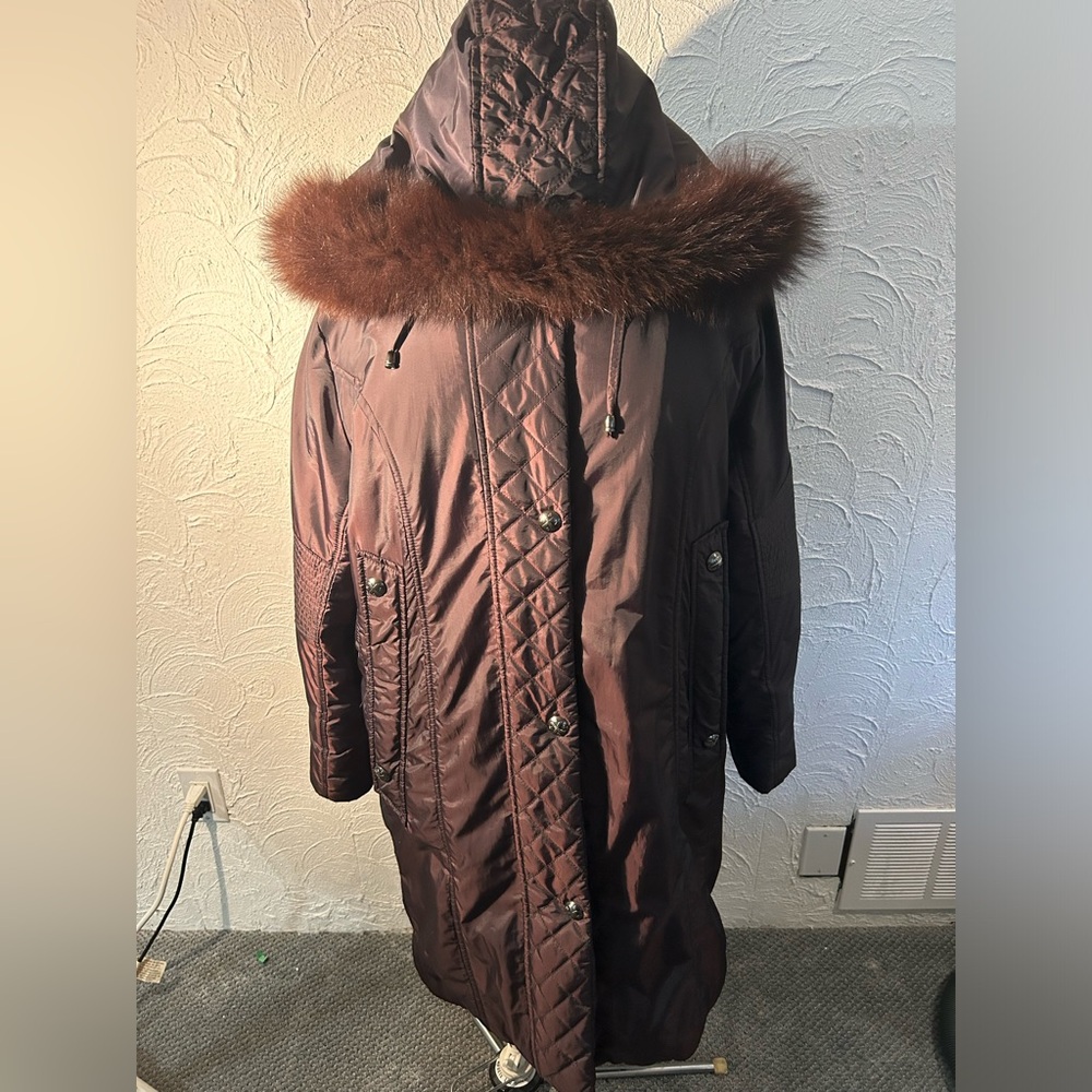 Nuage by CGC Ladies Fur Trim Dark Brown Parka Size XL